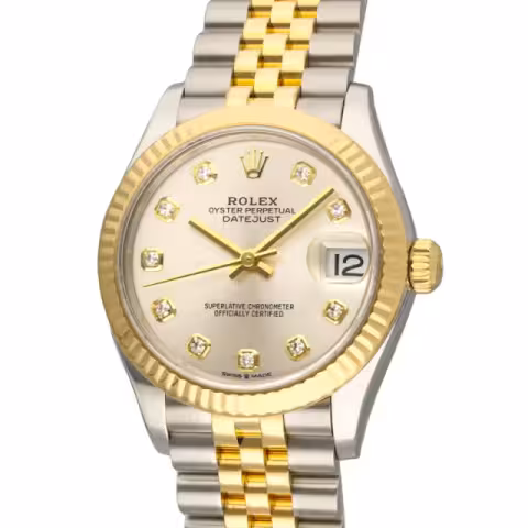 DATEJUST 178273 STAINLESS STEEL YELLOW GOLD 18KT SILVER DIAL DIAMOND INDEX 31MM YEAR 2008