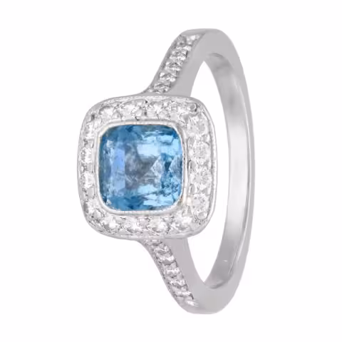 RING IN WHITE GOLD 18K 0.25ct DIAMONDS AND BLUE TOPAZ SIZE 11/51