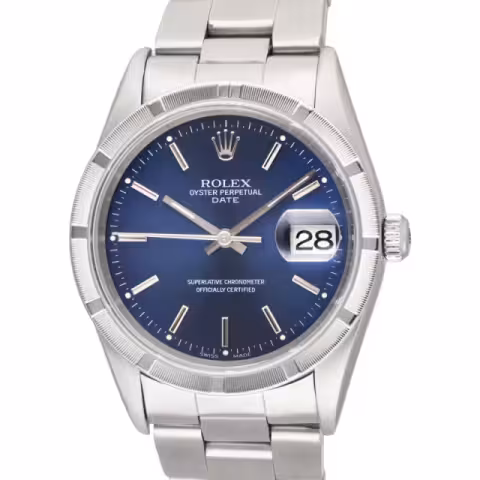 DATE 15210 STAINLESS STEEL BLUE DIAL 34MM FULL SET YEAR 2000